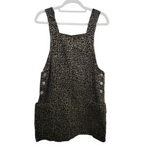 Bershka  Green And Black Corduroy Leopard Print Overall Jumper Dress Size Small
